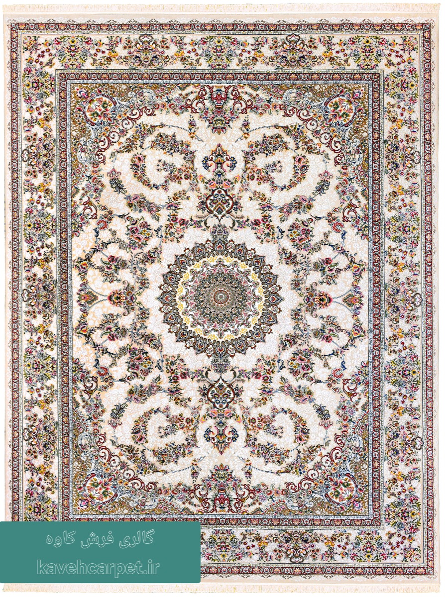 فرش نگین مشهد کد ۱۰۱۰ رنگ کرم با طرح اصیل ایرانی، ۱۰۰۰ شانه و تراکم ۳۰۰۰، مناسب دکوراسیون کلاسیک و مدرن از گالری فرش کاوه