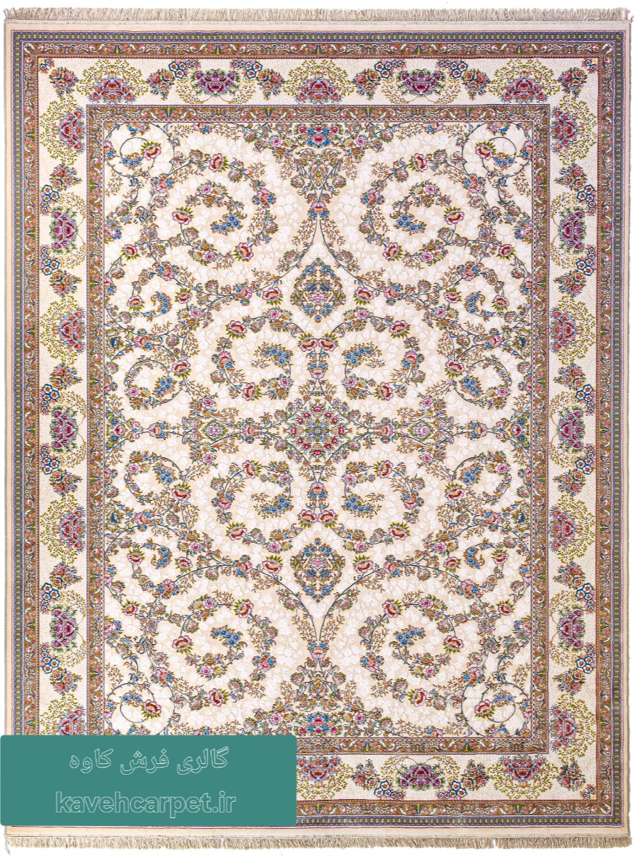 فرش نگین مشهد کد ۱۰۱۱ رنگ کرم با طرح اصیل ایرانی و ۱۰۰۰ شانه تراکم ۳۰۰۰ از گالری فرش کاوه