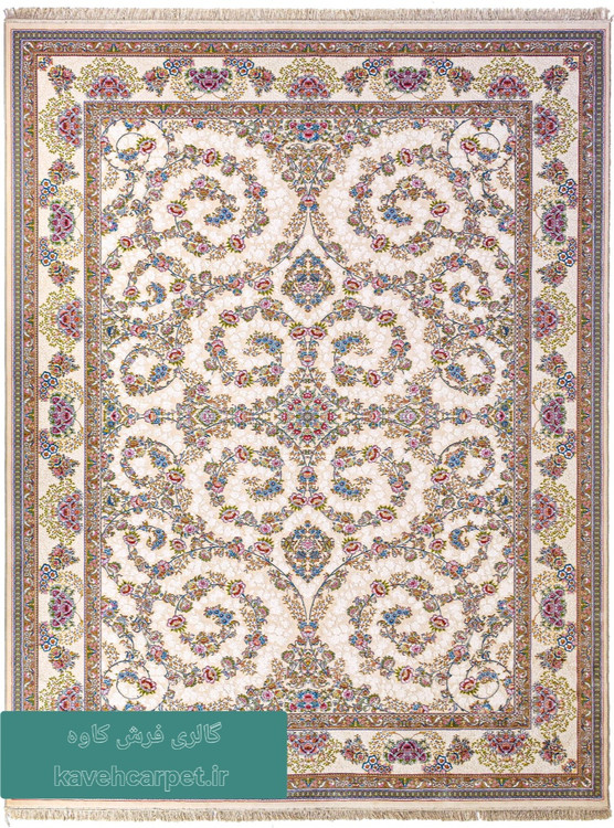 فرش نگین مشهد کد ۱۰۱۱ رنگ کرم با طرح اصیل ایرانی و ۱۰۰۰ شانه تراکم ۳۰۰۰ از گالری فرش کاوه