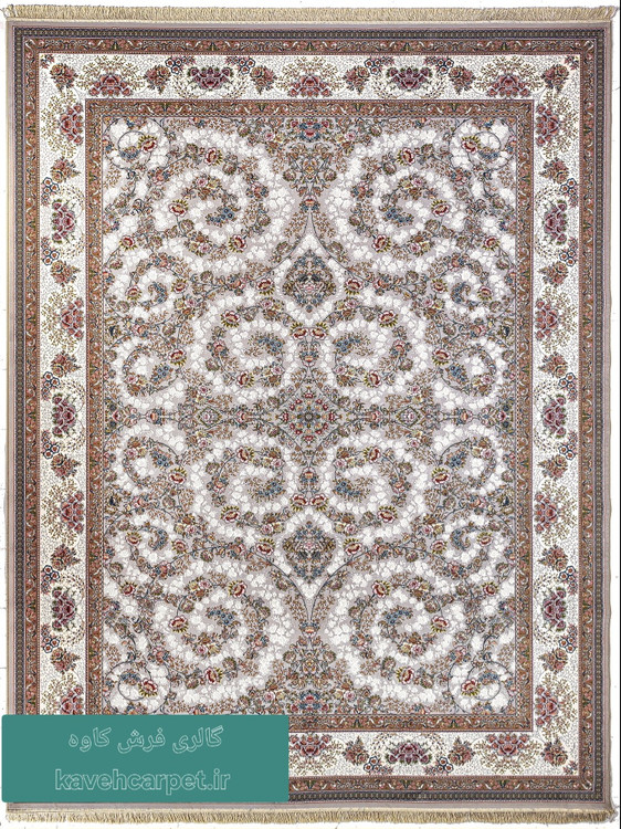 فرش نگین مشهد کد ۱۰۱۱ رنگ کرم نقرهای با طرح اصیل و مدرن ایرانی، ۱۰۰۰ شانه تراکم ۳۰۰۰ از گالری فرش کاوه