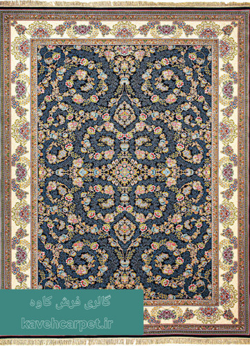 فرش نگین مشهد کد ۱۰۱۱ رنگ سورمهای با طرح اصیل و بافت متراکم، ۱۰۰۰ شانه تراکم ۳۰۰۰ از گالری فرش کاوه