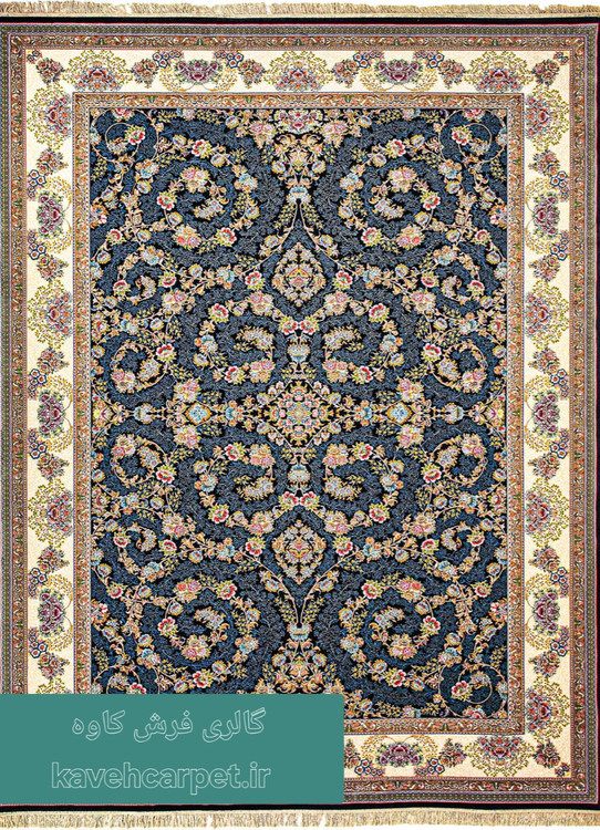 فرش نگین مشهد کد ۱۰۱۱ رنگ سورمهای با طرح اصیل و بافت متراکم، ۱۰۰۰ شانه تراکم ۳۰۰۰ از گالری فرش کاوه