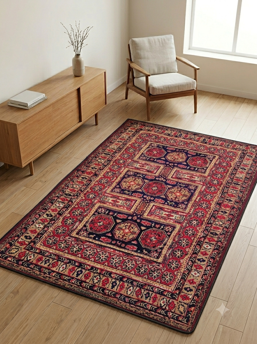 روفرشی مخمل 2 رو طرح قالیچه سنتی
